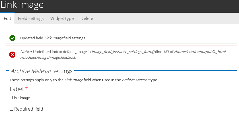 Eror di bagian Edit Link Image Field