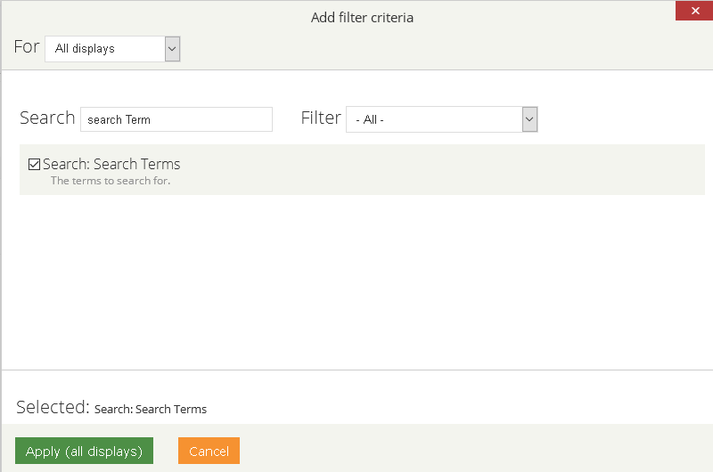 Menambahkan Filter criteria: Search Term