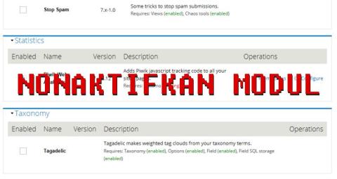 Bagaimana Menonaktifkan Modul di  Drupal 7 Melalui Database